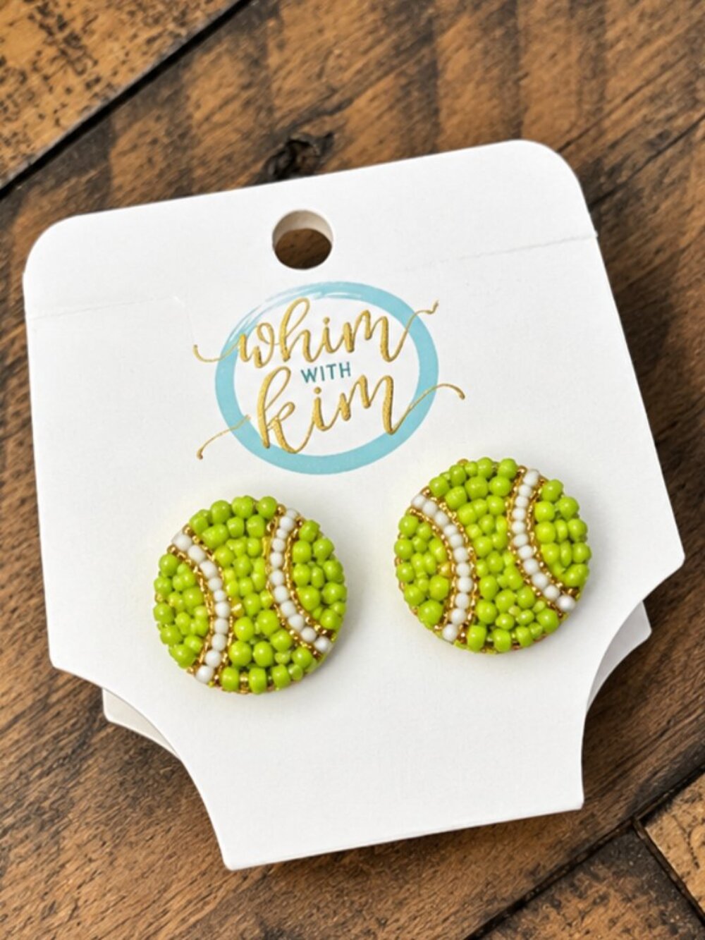Tennis Beaded Stud Earrings Green White Game Day Sports Jewelry